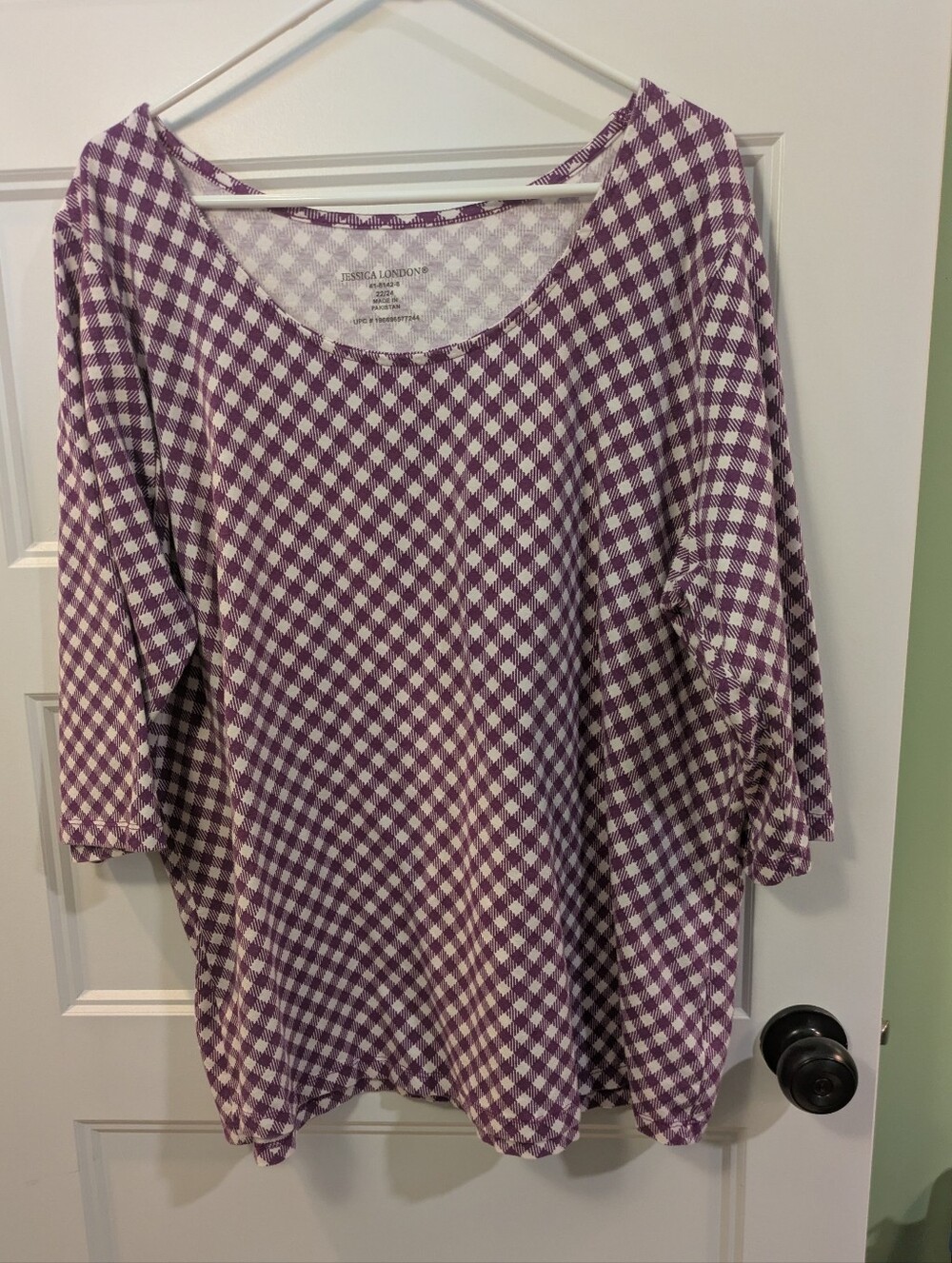 🔴 Jessica London Purple Gingham Scoop Neck Women's Top